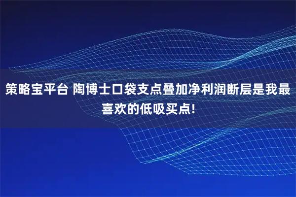 策略宝平台 陶博士口袋支点叠加净利润断层是我最喜欢的低吸买点!